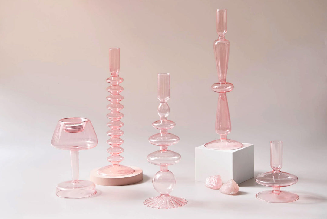 Moderner Glas-Teelichthalter-Babypink | Karnz