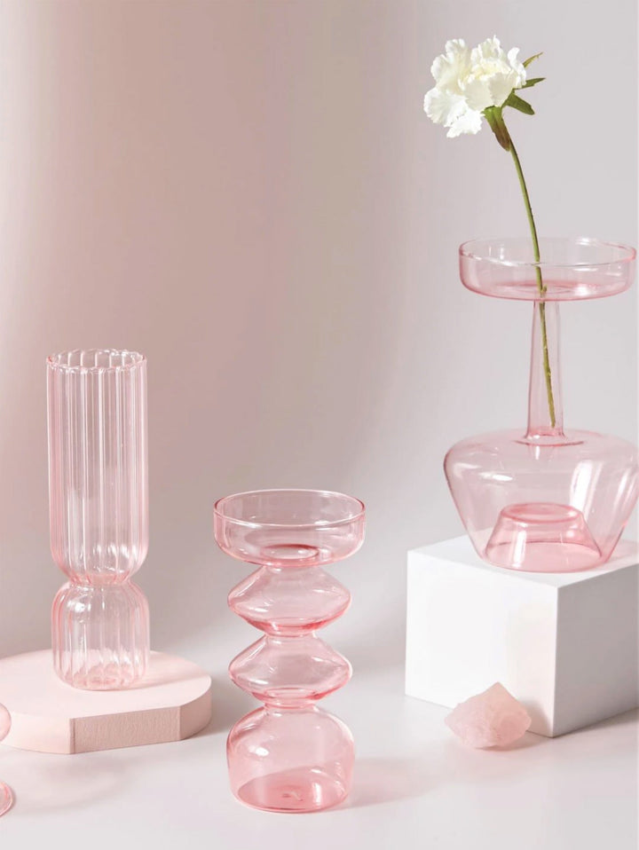 Moderner Glas-Teelichthalter-Babypink | Karnz