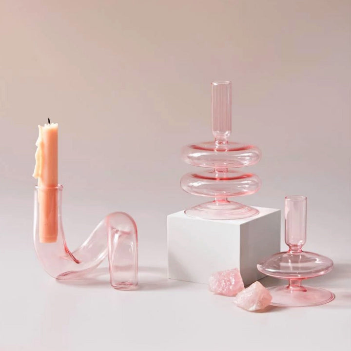 Moderner Glas-Teelichthalter-Babypink | Karnz