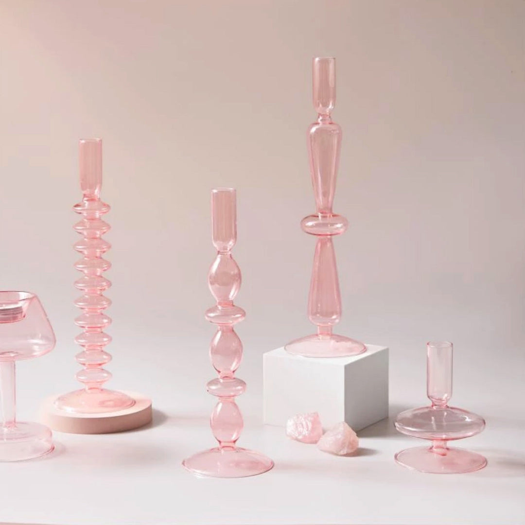 Moderner Glas-Teelichthalter-Babypink | Karnz