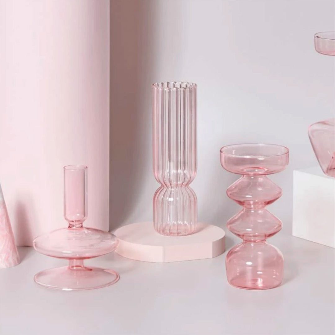 Moderner Glas-Teelichthalter-Babypink | Karnz