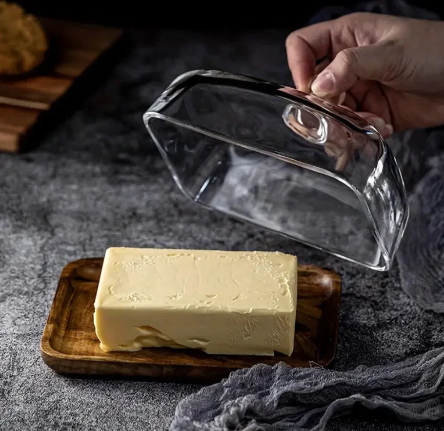 ButterVault Butterdose mit Glasdeckel und Holzbasis | Karnz