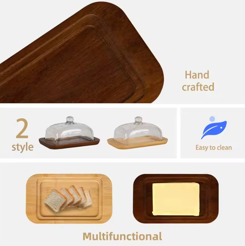 ButterVault Butterdose mit Glasdeckel und Holzbasis | Karnz