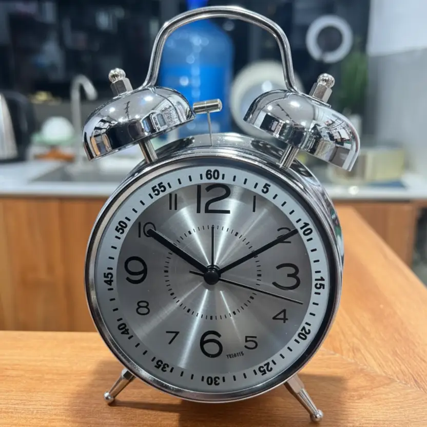 Retro Wecker mit Doppelglocke Silber Chrom | Karnz