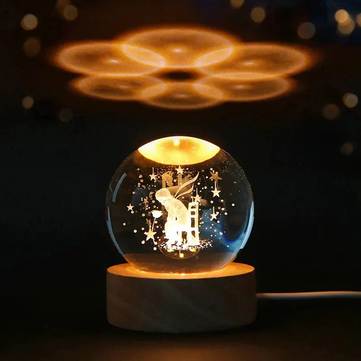 3D Kristall Nachttischlampe LED - Sternenhimmel Projektor mit Holzsockel, romantische Beleuchtung für Schlafzimmer & Geschenke | Karnz