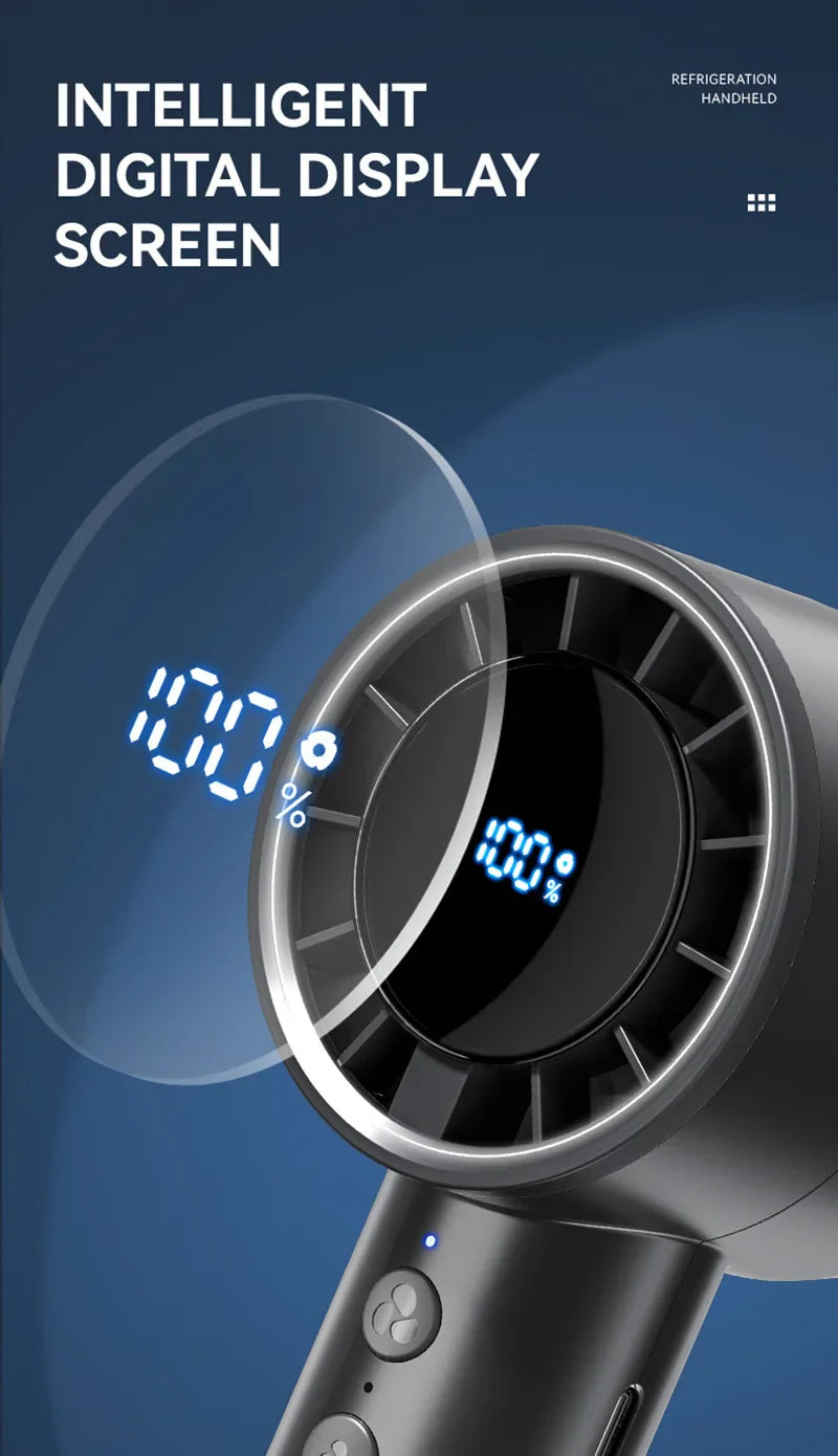 Stiller Hochgeschwindigkeits-USB-Handventilator – Tragbarer kleiner Ventilator mit LED-Display, hoher Windkraft und Kühlschrankfunktion | Karnz