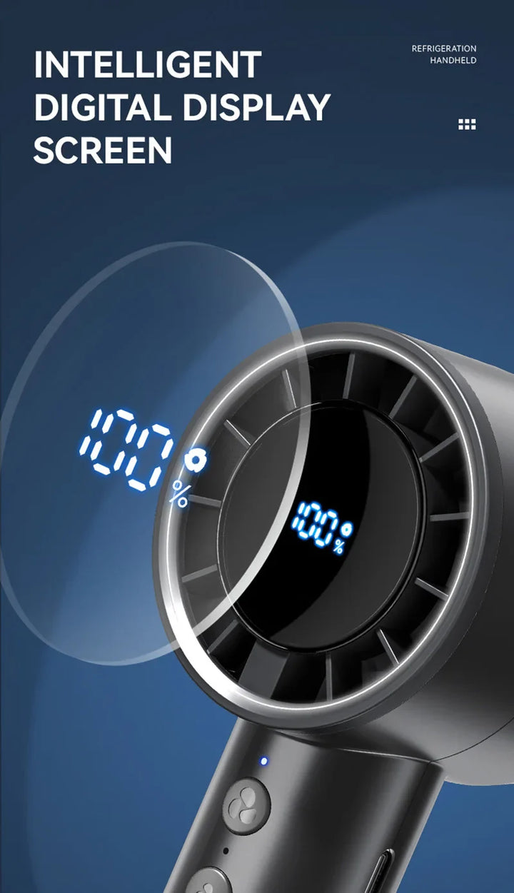 Stiller Hochgeschwindigkeits-USB-Handventilator – Tragbarer kleiner Ventilator mit LED-Display, hoher Windkraft und Kühlschrankfunktion | Karnz