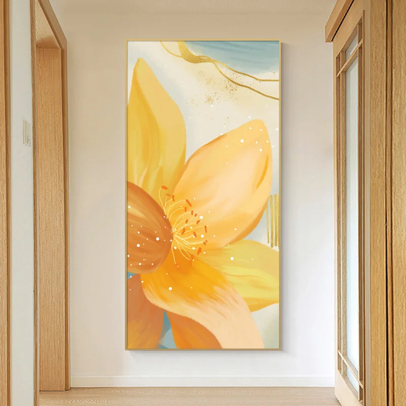 Große florale bunte abstrakte Wandkunst Fine Art Leinwanddrucke orange-gelbe Blütenposter Bilder für das Wohnzimmer Wohnkultur | Karnz