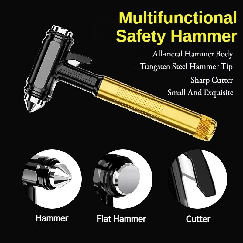Ganzmetall-Sicherheitsfensterhammer für Autos – Notfall-Glasbrecher und Sicherheitsgurtschneider