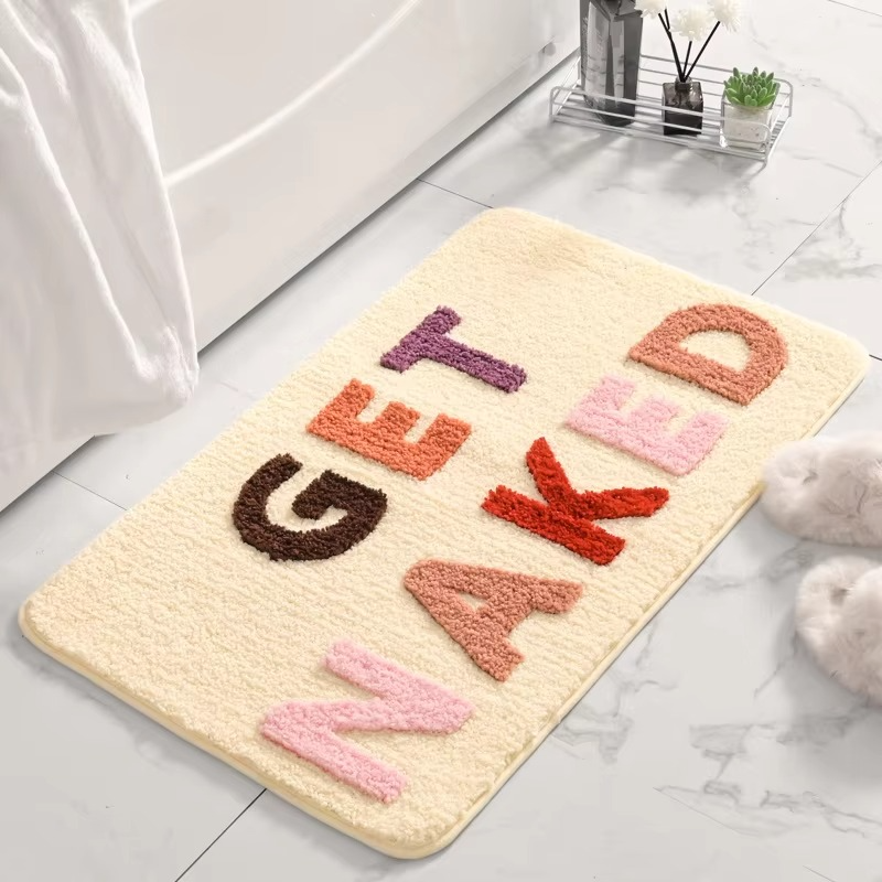 Bunte, rutschfeste Mikrofaser-Badematte „Get Naked“ – saugfähig und unterhaltsam für Kinder und Erwachsene