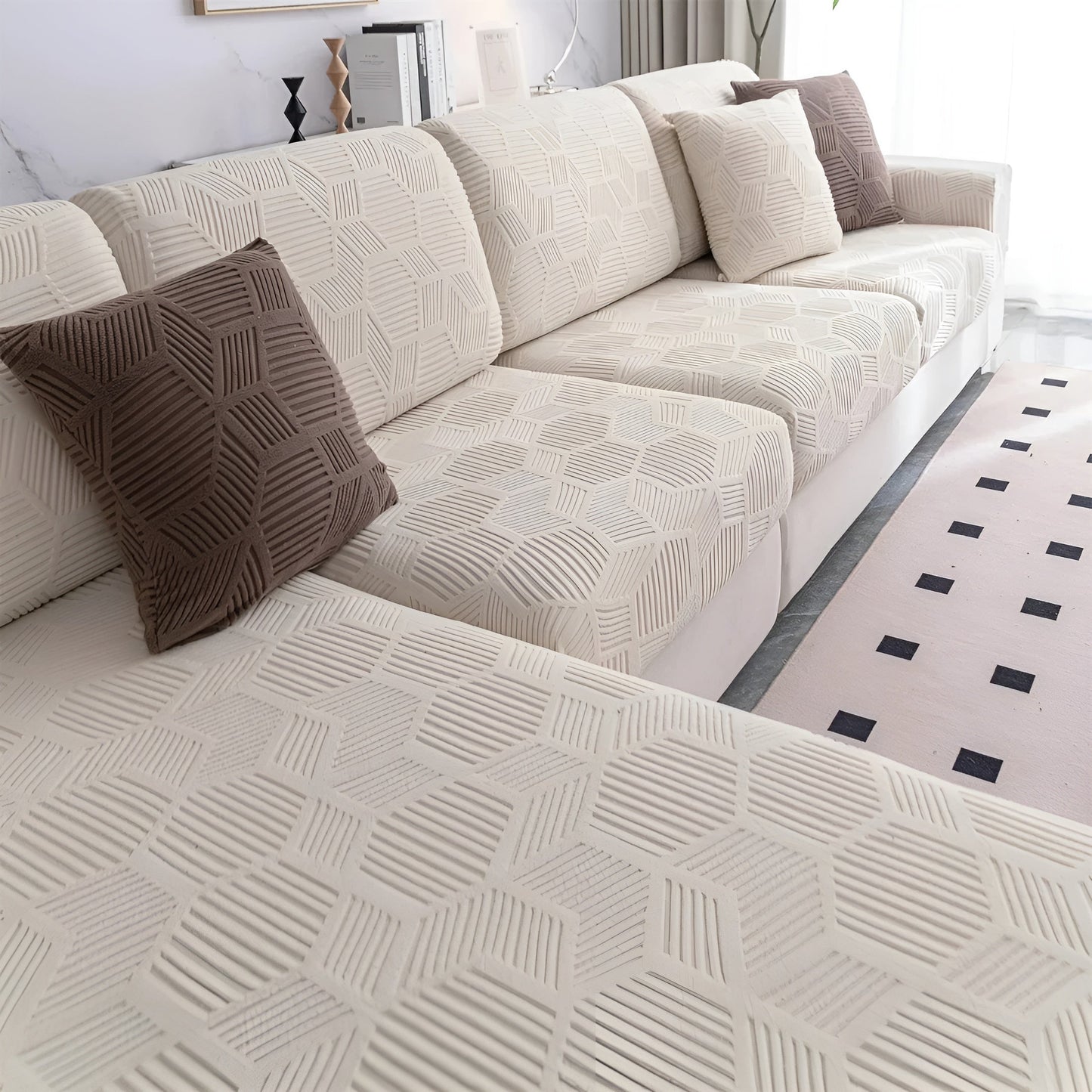 Jacquard-Sofabezug mit geometrischem Muster – weich und haustierfreundlich | perfekt zum Schutz und für gemütliche Wohnräume | Karnz