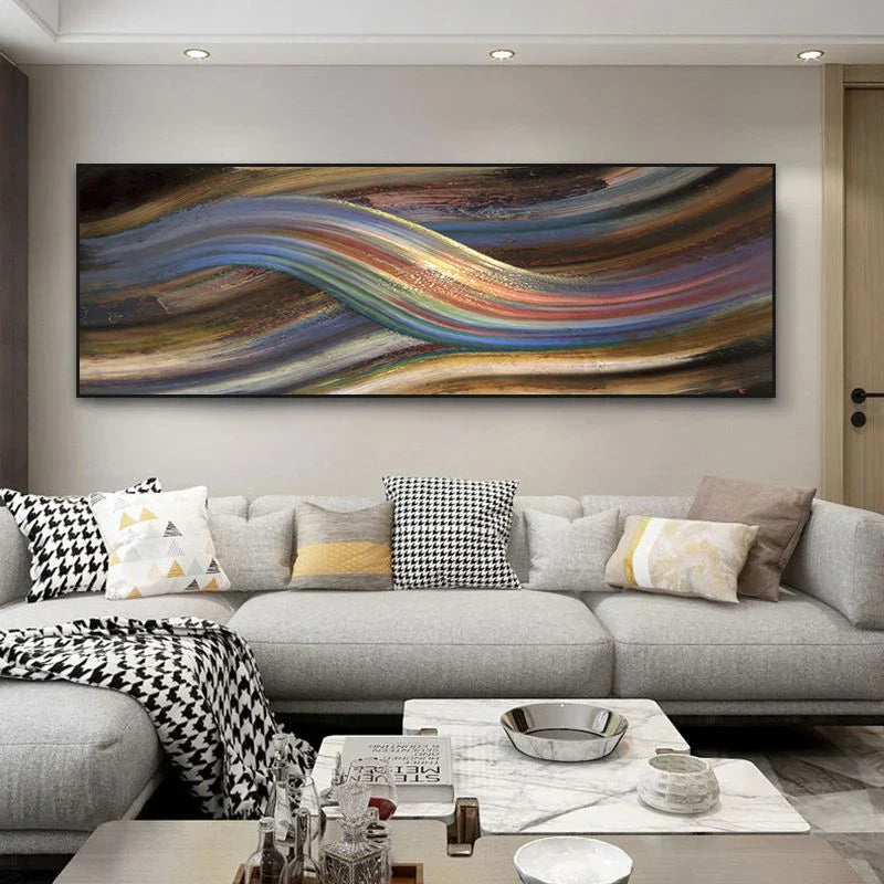 Fließende Regenbogen abstrakte Wandkunst Feine Kunst Leinwanddruck Breitformat Moderne Farben Bilder für über das Bett oder über das Wohnzimmer Sofa | Karnz