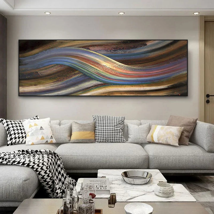 Fließende Regenbogen abstrakte Wandkunst Feine Kunst Leinwanddruck Breitformat Moderne Farben Bilder für über das Bett oder über das Wohnzimmer Sofa | Karnz