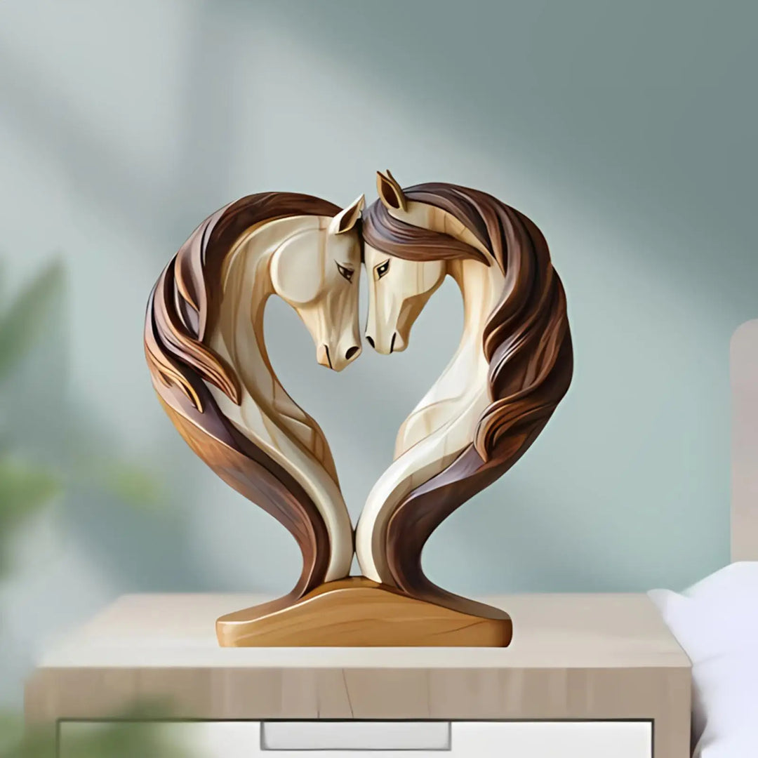 Karnz | Equora Horse Sculpture | Horse Sculpture Wood | 2D Design in Embrace Pose | Decoration for Living Room, Office & Children's Room