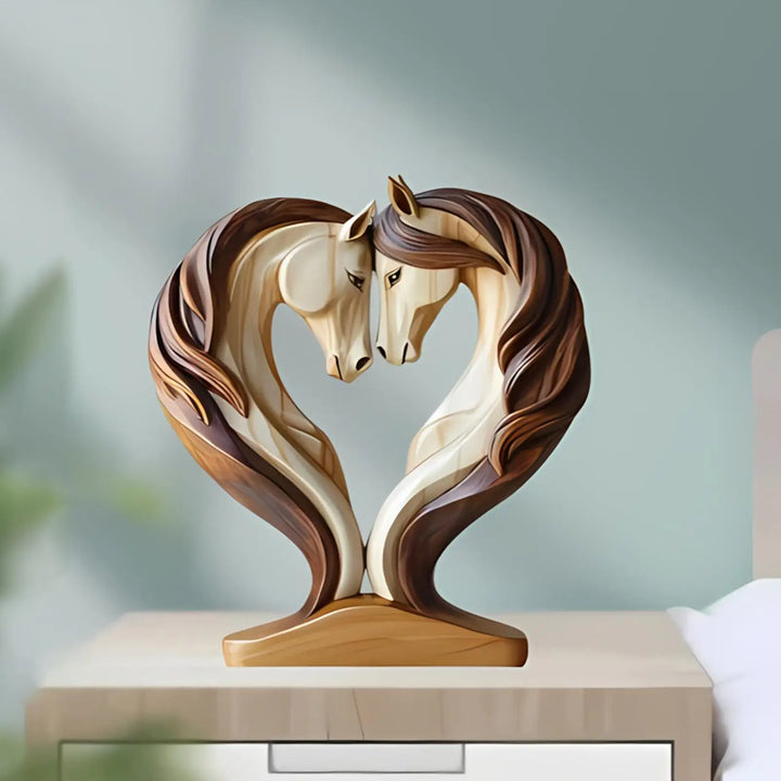 Karnz | Equora Horse Sculpture | Horse Sculpture Wood | 2D Design in Embrace Pose | Decoration for Living Room, Office & Children's Room