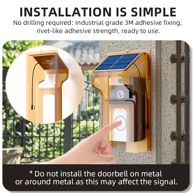 Karnz | SecuraSun DoorCam Kabellose HD-Video-Türklingel mit Solar-Ladung & WLAN | IP65 Wasserdicht