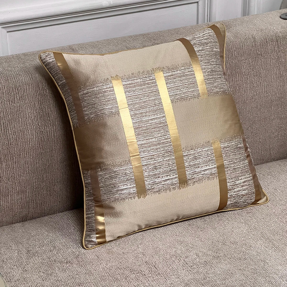 Glänzende Goldene Silber Streifen Jacquard Kissenbezüge 45x45cm Kissenbezüge Quadratischer Bezug Für Sofa Wurfkissen Licht Luxus Nordic Wohnkultur | Karnz