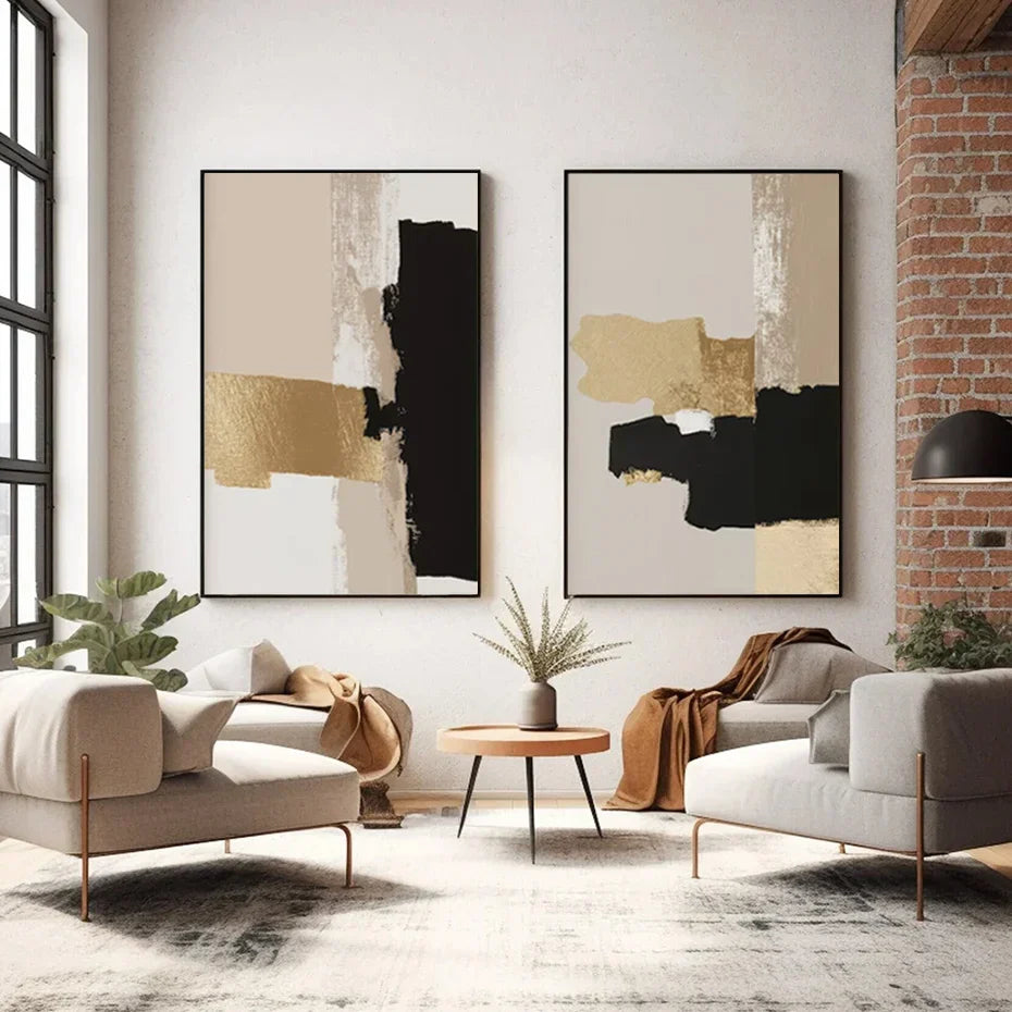 Schwarz Beige Gold Farbblock Abstrakte Wandkunst Fine Art Leinwanddrucke Moderne Bilder Für Wohnzimmer Schlafzimmer Zeitgenössische Inneneinrichtung | Karnz
