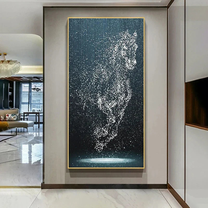Minimalistische abstrakte Lichtspritzer Pferd Wandkunst Feine Kunstdrucke Reiterbilder für modernes Wohnzimmer Eingangsbereich Foyer Kunstdekoration | Karnz