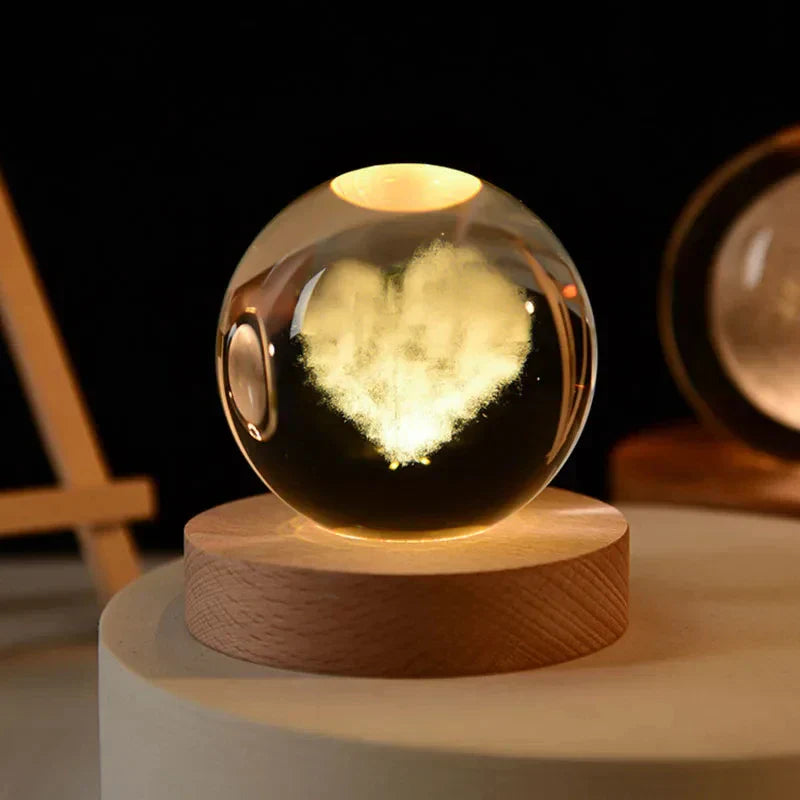 3D Kristall Nachttischlampe LED - Sternenhimmel Projektor mit Holzsockel, romantische Beleuchtung für Schlafzimmer & Geschenke | Karnz