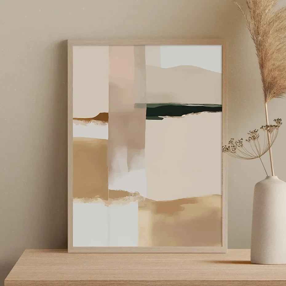 Neutrale Farbblock Beige Schwarz Wandkunst Fine Art Leinwanddrucke Moderne abstrakte Bilder für Wohn- und Schlafzimmer Kunstdekoration | Karnz