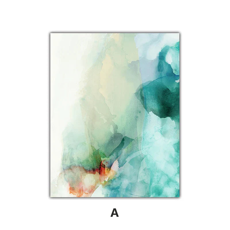 Ethereal Whispers Teal Emerald Aquamarin Abstrakte Wandkunst Fine Art Leinwanddrucke Nordische Bilder Für Moderne Wohnung Wohnzimmer Dekor | Karnz