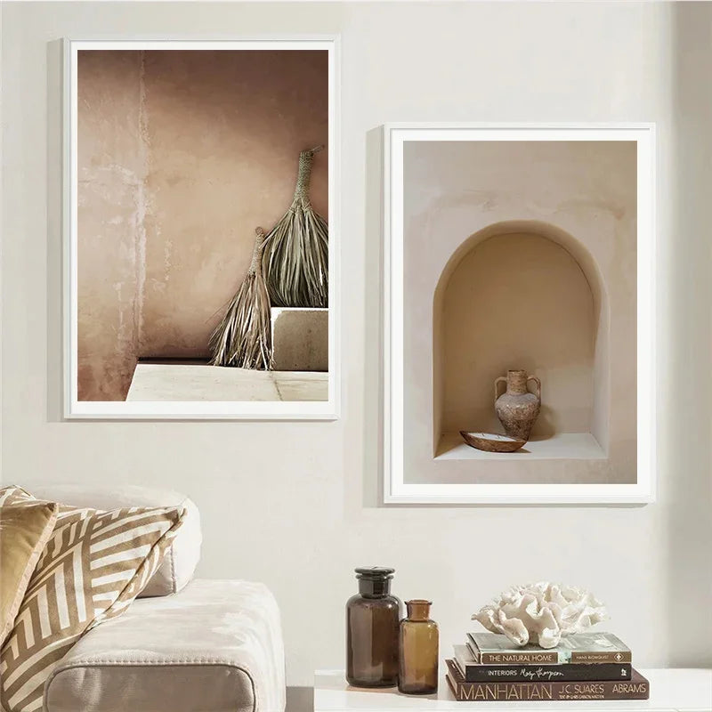 Neutrale Farben Terrakotta Stillleben Vase Wandkunst Fine Art Leinwanddrucke Poster Architekturfotos für modernes Wohnzimmer Schlafzimmer Wohnkultur | Karnz