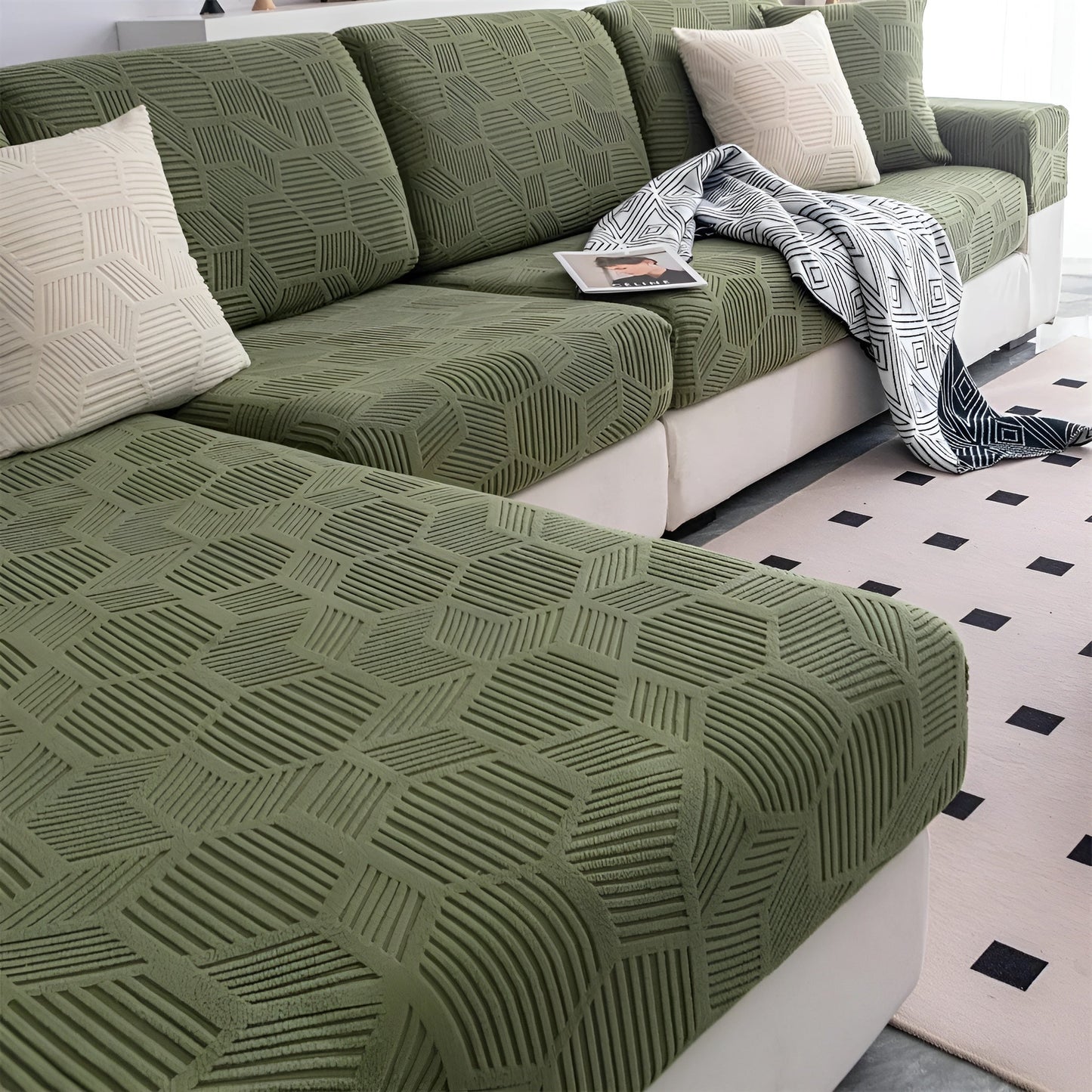 Jacquard-Sofabezug mit geometrischem Muster – weich und haustierfreundlich | perfekt zum Schutz und für gemütliche Wohnräume | Karnz
