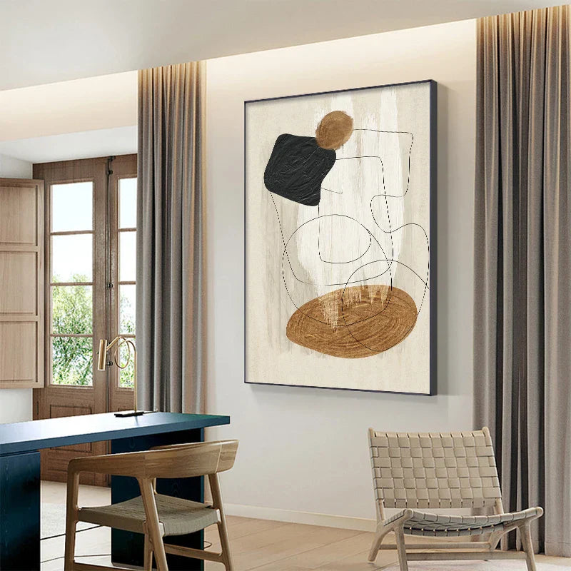 Skandinavische abstrakte Form Linien & Formen Wandkunst Fine Art Leinwanddrucke Neutrales Farbschema Bilder für moderne Wohnzimmerdekoration | Karnz