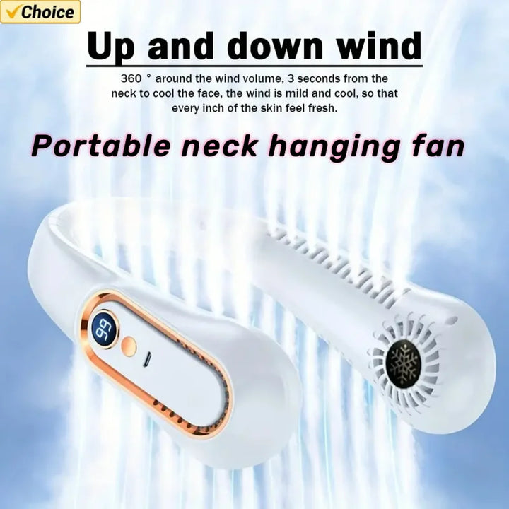 Hängender Nackenventilator tragbarer Sommerluftkühler USB Kühllüfter mit 5 Geschwindigkeiten und digitalen Anzeigen - super Technologie und blattlos | Karnz