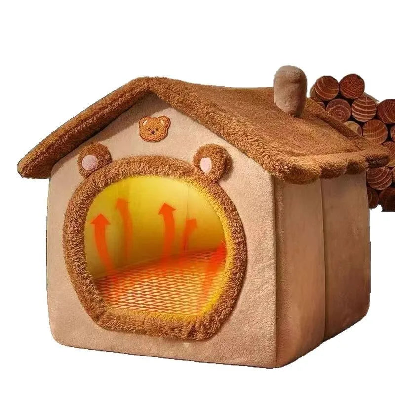 Plüsch-Haustierhaus mit Dach & rutschfester Bodenschale