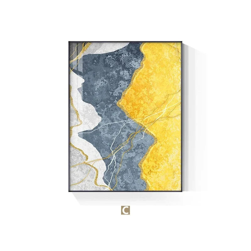 Moderne abstrakte Grautöne Blau Gelb Wandkunst Feine Kunst Leinwanddrucke Bilder für moderne Apartment-Wohnzimmer Leichte Luxus-Hausdekoration