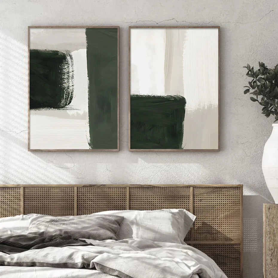Moderne abstrakte grün beige weiße Pinselstrich Leinwanddrucke nordische Wandkunst für zeitgenössische Wohnzimmer Wohnkultur Kunstwerk | Karnz