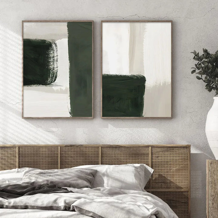 Moderne abstrakte grün beige weiße Pinselstrich Leinwanddrucke nordische Wandkunst für zeitgenössische Wohnzimmer Wohnkultur Kunstwerk | Karnz