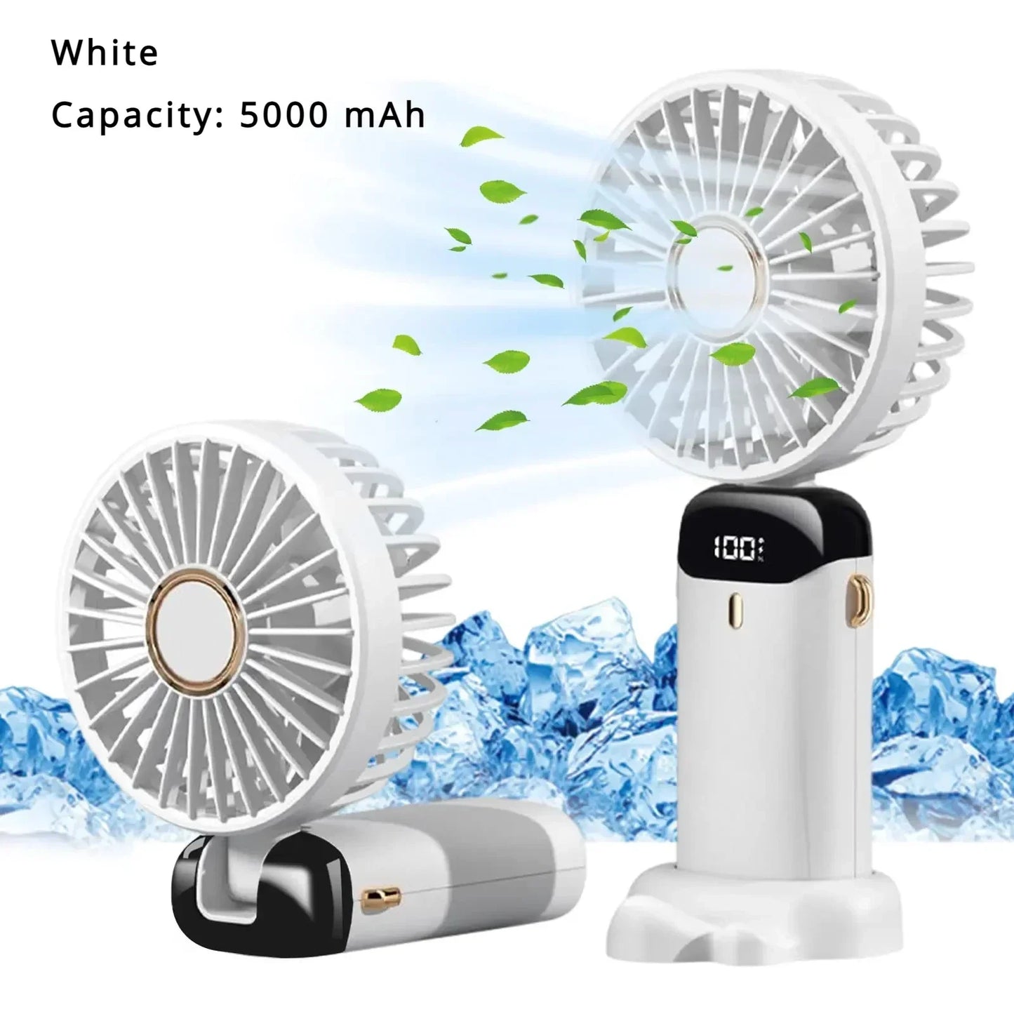 5000mAh Handheld Mini Ventilator – Kabelloser USB wiederaufladbarer tragbarer Ventilator mit digitaler Anzeige, Telefonhalter, 5-Geschwindigkeits faltbarer Nacken-Hängevantilator | Karnz