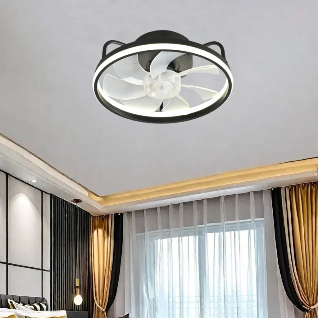 Moderner LED-Deckenventilator mit DC-Motor - 6 Geschwindigkeiten, Timer, Niedrigboden-Dachventilator, Fernbedienung Dekorative Beleuchtung | Karnz