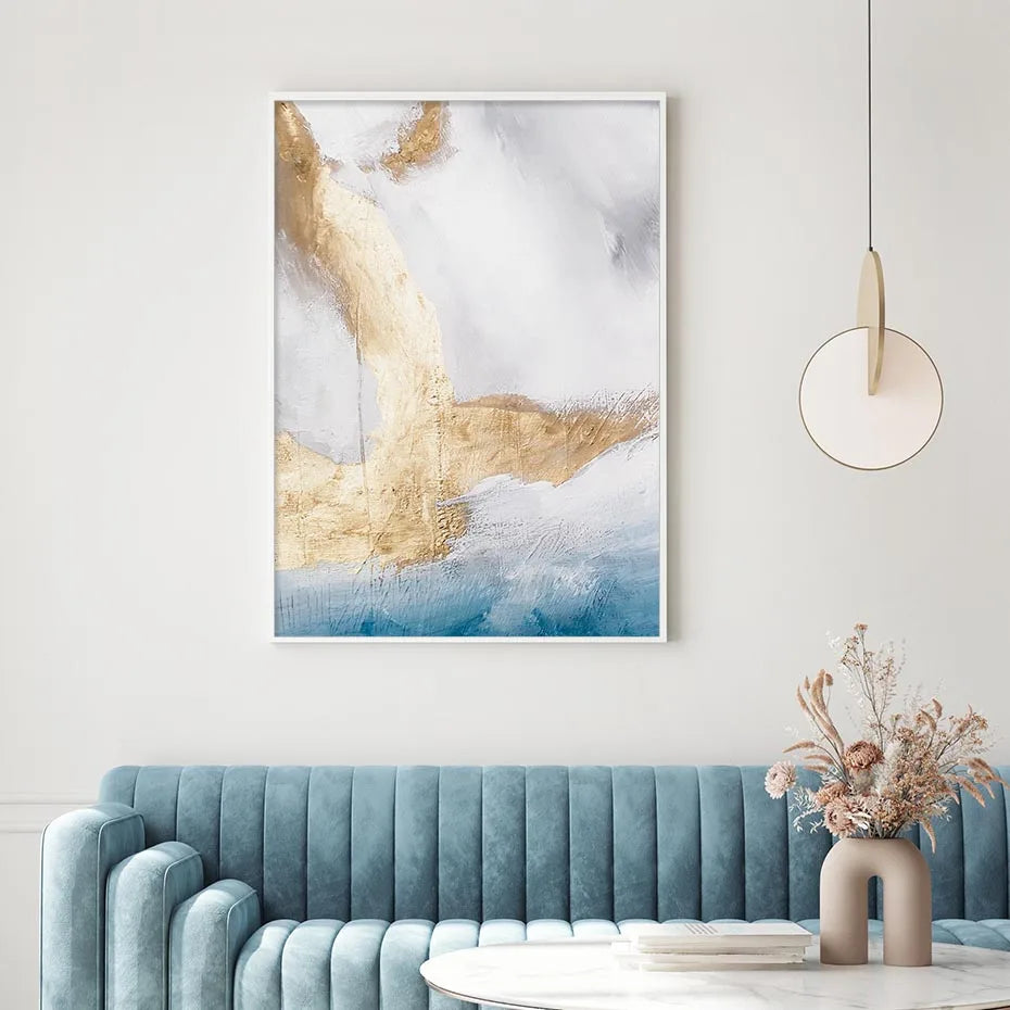 Serene Seascape Wandkunst Abstrakte Ozeanwellen mit goldenen Akzenten Fine Art Leinwanddrucke Bilder für Wohnzimmer Schlafzimmer Nordic Wohnkultur | Karnz