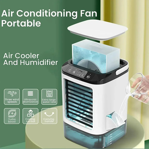 Tragbarer Mini-Luftkühler – 3-Gang kleine Klimaanlage mit 900ML Wassertank, Ventilator und Luftbefeuchter für Schlafzimmer & Büro | Karnz