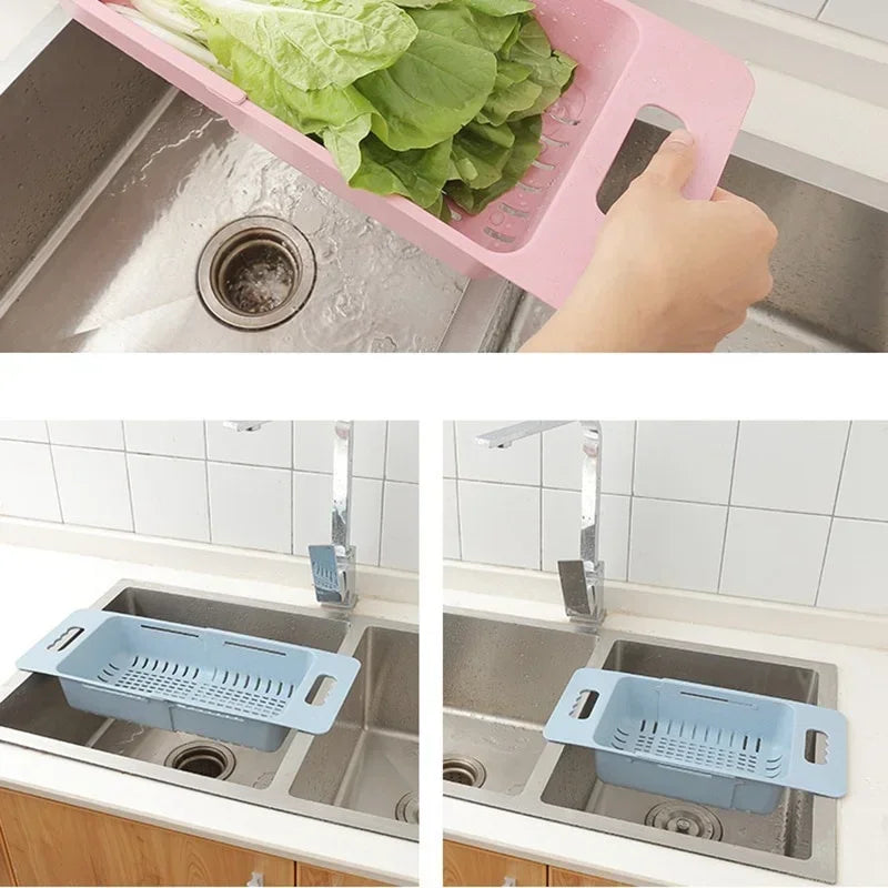 FlexDrain Abtropfkorb Küche – Verstellbarer Spülbecken Organizer | Auto Ablauf & Obst Gemüse Trockner | Platzsparendes Küchezubehör | Karnz