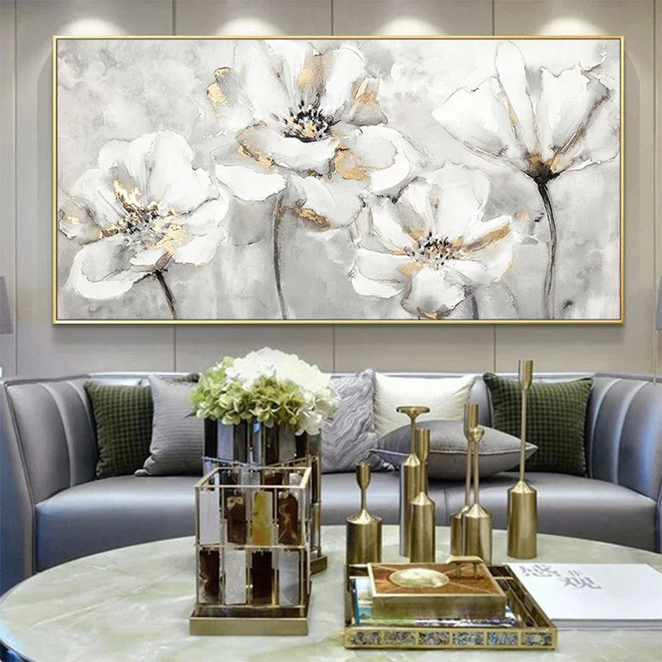 Große weiße florale abstrakte Wandkunst feine Kunstdrucke auf Leinwand moderne botanische Bilder für Wohnzimmer Hotelzimmer Schlafzimmer Kunst Dekor | Karnz