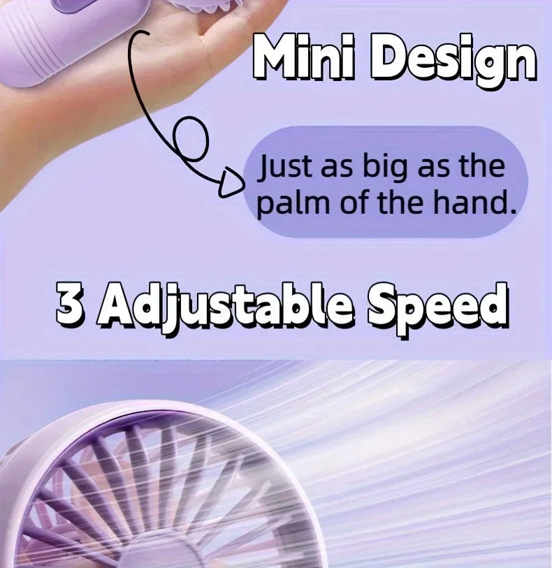 Mini Handheld USB Ventilator – 3-Geschwindigkeitsstarker Wind Tragbarer Tischventilator, Wiederaufladbar für Studenten, Büro, Outdoor, Reisen und Camping | Karnz