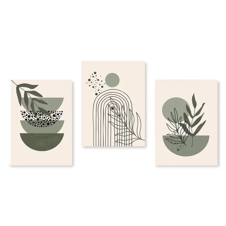 Set aus 3 Stück Modern Abstrakt Bohemian Minimalistisch Geometrisch Wandkunst Fein Kunst Leinwand Drucke Poster Bilder Für Wohnzimmer Dekor | Karnz