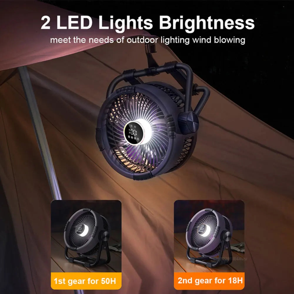 Campingventilator mit 20000mAh Akku, LED-Licht und Fernbedienung – WindMate