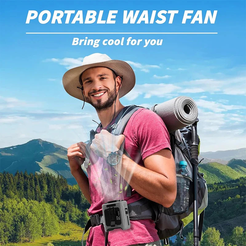 10000mAh Taillenklem Ventilator mit Power Bank – Tragbarer Freisprech-Akku Ventilator | 5-Geschwindigkeits-Kühlung, Batteriestatusanzeige, USB-Ladung, Tragbarer Ventilator für den Außenbereich | Karnz