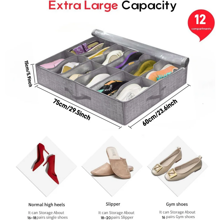 OrdiShoe Schuh-Organizer | Aufbewahrung unter dem Bett | Fassungsvermögen: 12 Paar | Staubdicht & Faltbar
