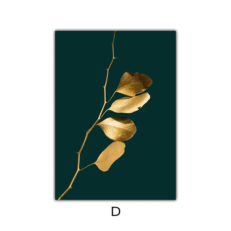 Abstrakte tropische Botanik goldene Blätter Wandkunst Feine Kunst Leinwanddrucke Bilder für Wohnzimmer Esszimmer Licht Luxus Wohnkultur | Karnz