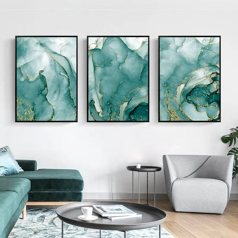 Moderne abstrakte Aqua-Flüssigkeit Marmor Drucke Wandkunst Fine Art Leinwanddrucke Bilder für Wohnzimmer Esszimmer Home Office Dekor | Karnz