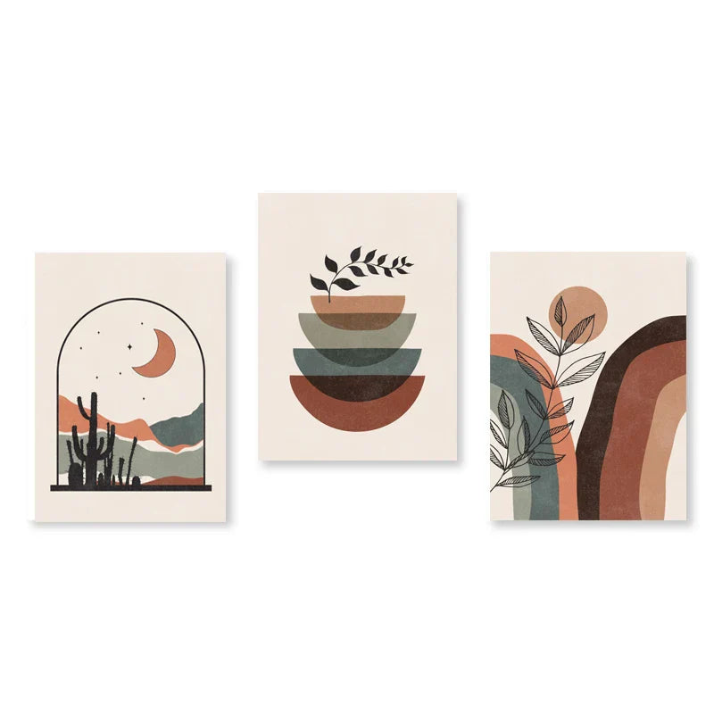 Set aus 3 Stück Modern Abstrakt Bohemian Minimalistisch Geometrisch Wandkunst Fein Kunst Leinwand Drucke Poster Bilder Für Wohnzimmer Dekor | Karnz