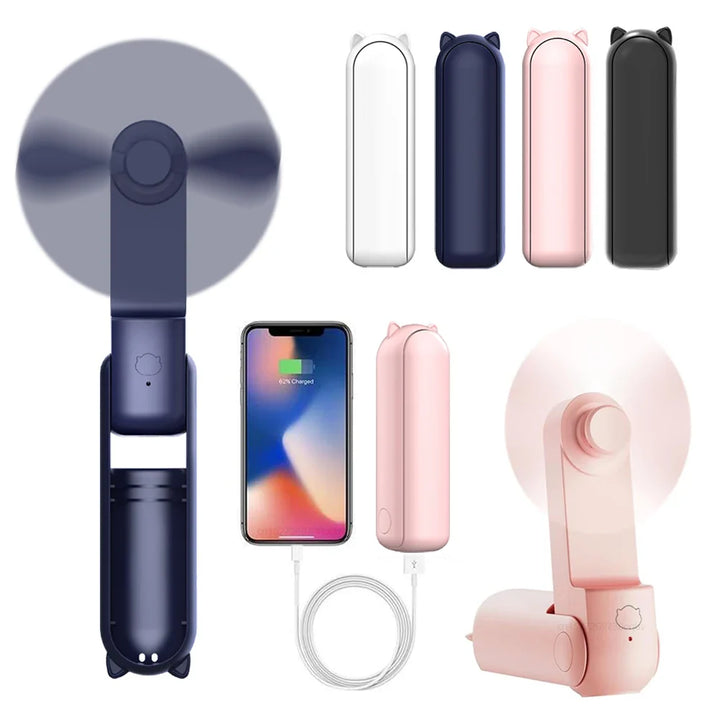 Tragbarer Mini-Handventilator – Wiederaufladbarer faltbarer Taschenventilator mit Batterie, kühlender Handventilator und Powerbank-Funktion | Karnz