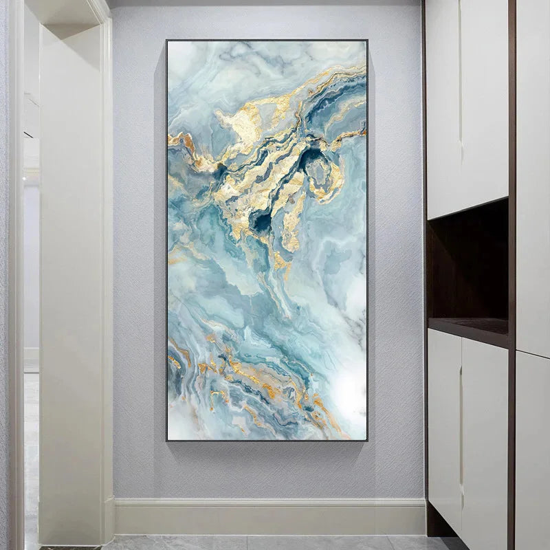 Blaue Goldene Flüssige Marmor Essenz Wandkunst Fine Art Leinwanddrucke Bilder Für Modernes Apartment Luxus Wohnzimmer Kunst Dekor | Karnz